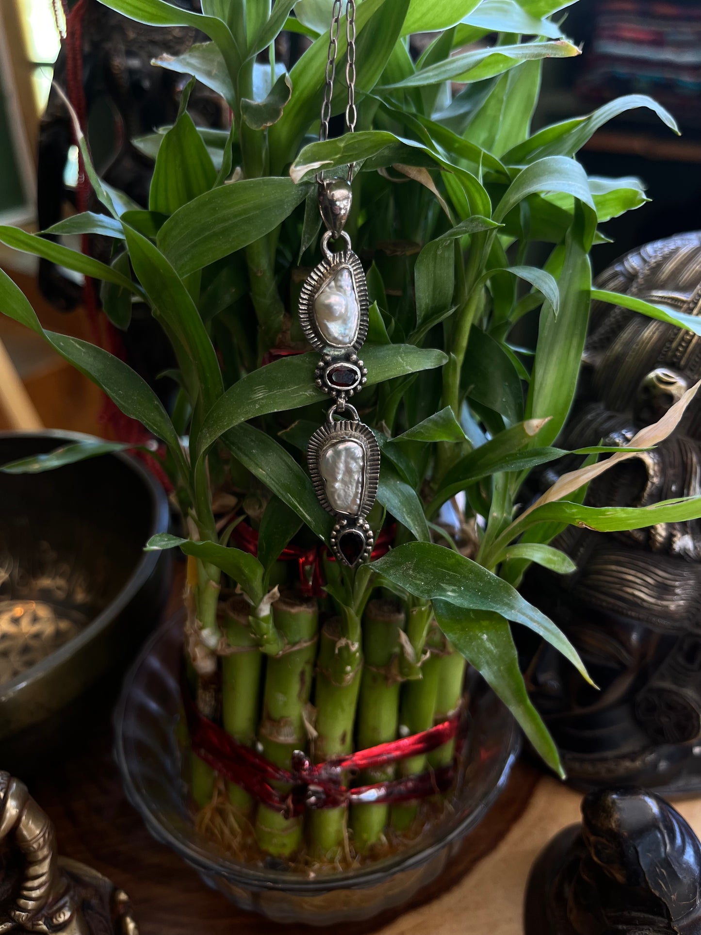 😊🌟„Intuition Blossom Anhänger, Perlmuttschmuck & Granat Halskette😊🌟“