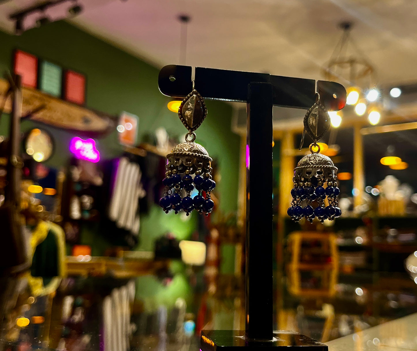 😊„Lapislazuli Silber 92.5 Jhumkas Ohrringe: Handgefertigte Eleganz“😊