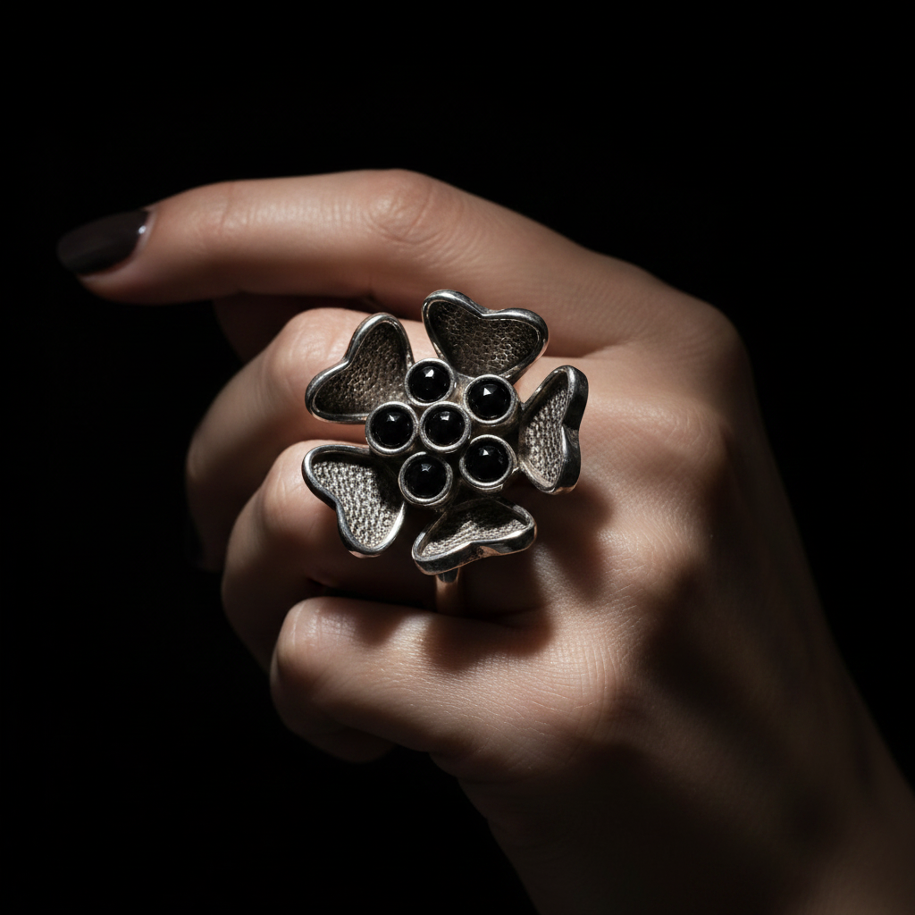 Black Onyx Ring on Hand - Lifestyle