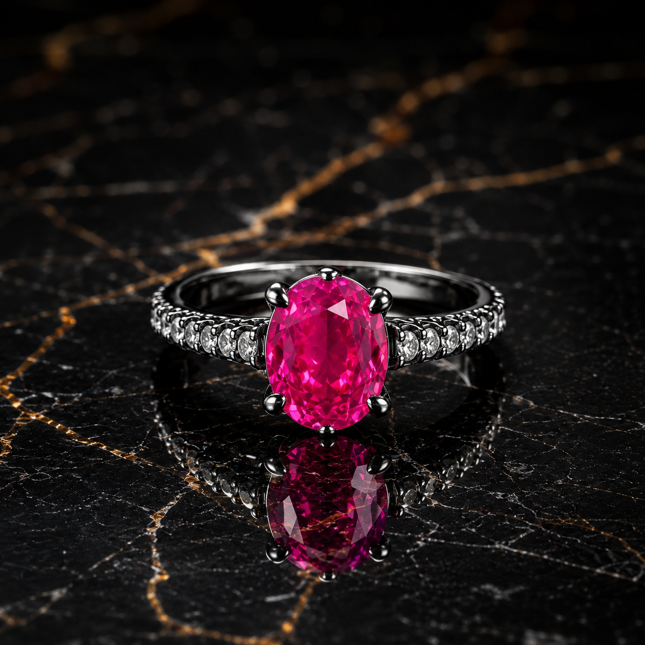 Burman Ruby & Diamond Silver Ring – Black Rhodium Finish