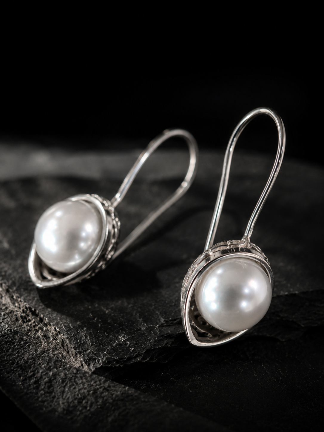 Pearl & Silver Filigree Drop Earrings