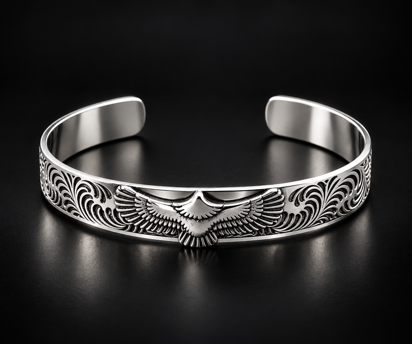 Silver Bangle with Eagle Engraving