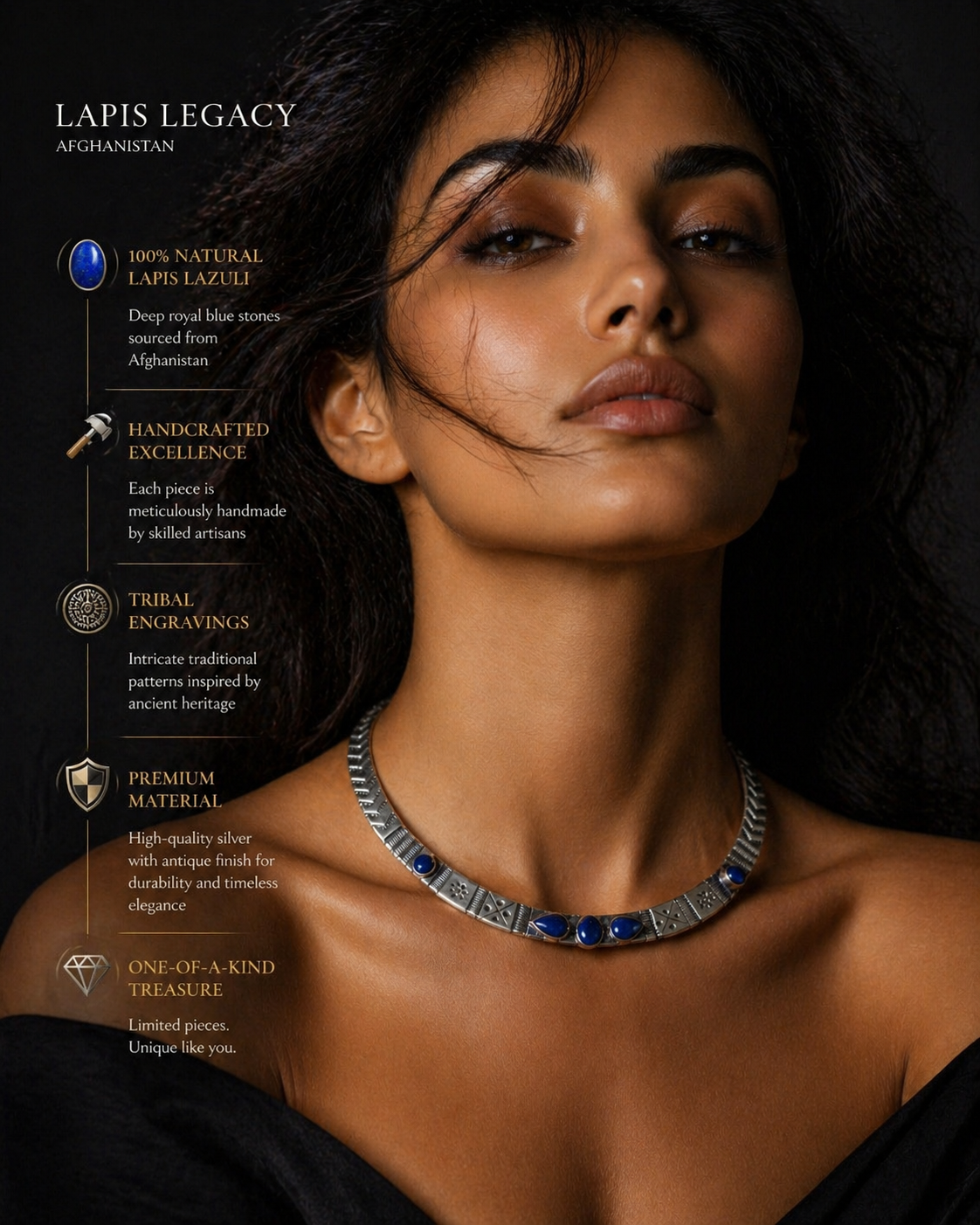 Antikes Halsband mit Lapislazuli-Steinen aus 92,5er Silber