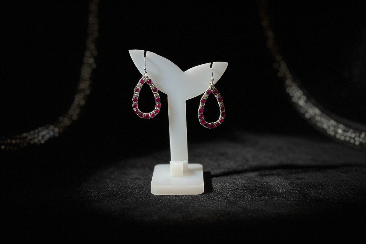 Rubies Silver Earrings - Front View