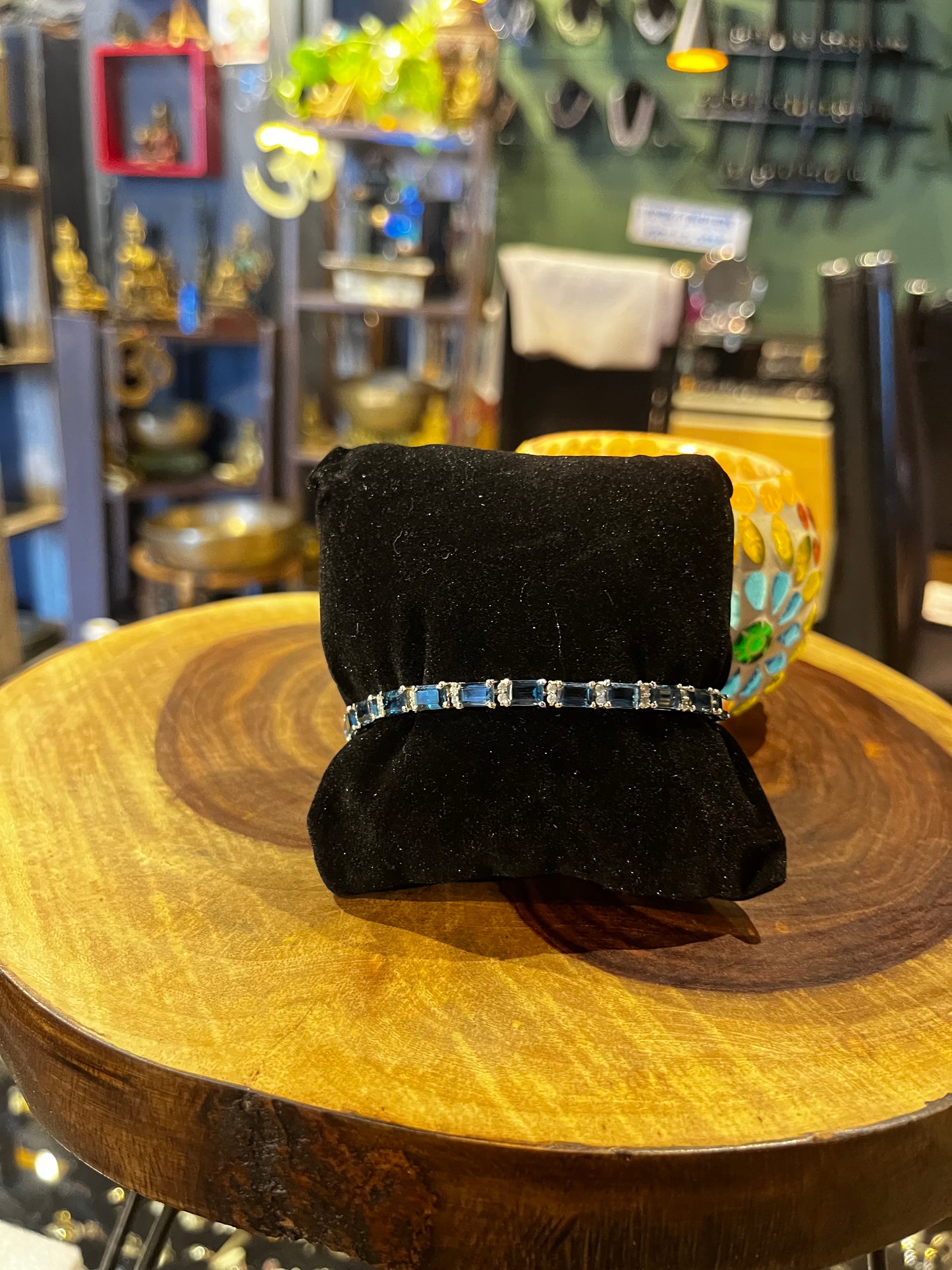 Elegantes London Blue Topas und Moissanit Armband in Silber-Platin Legierung