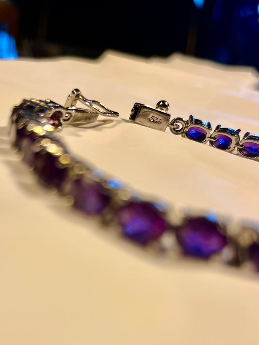 Elegant Amethyst Tennis Bracelet - Rhodium Coated 92.5 Sterling Silver