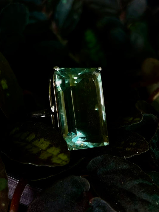 Exquisite Green Amethyst Rectangular Ring in 92.5 Silver