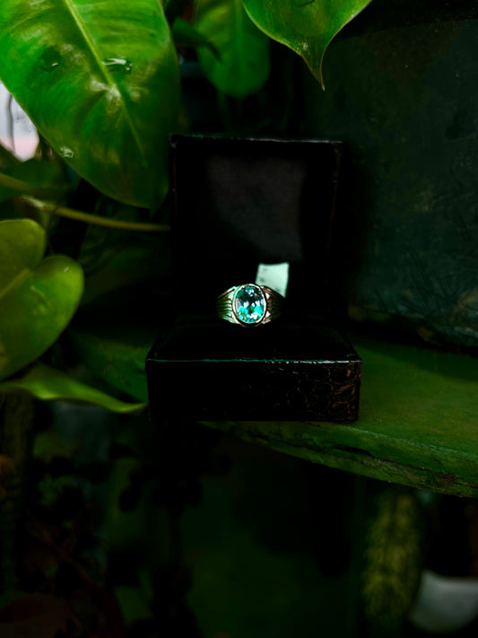 High-Quality Blue Topaz Ring in 92.5 Silver with Platinum Coating