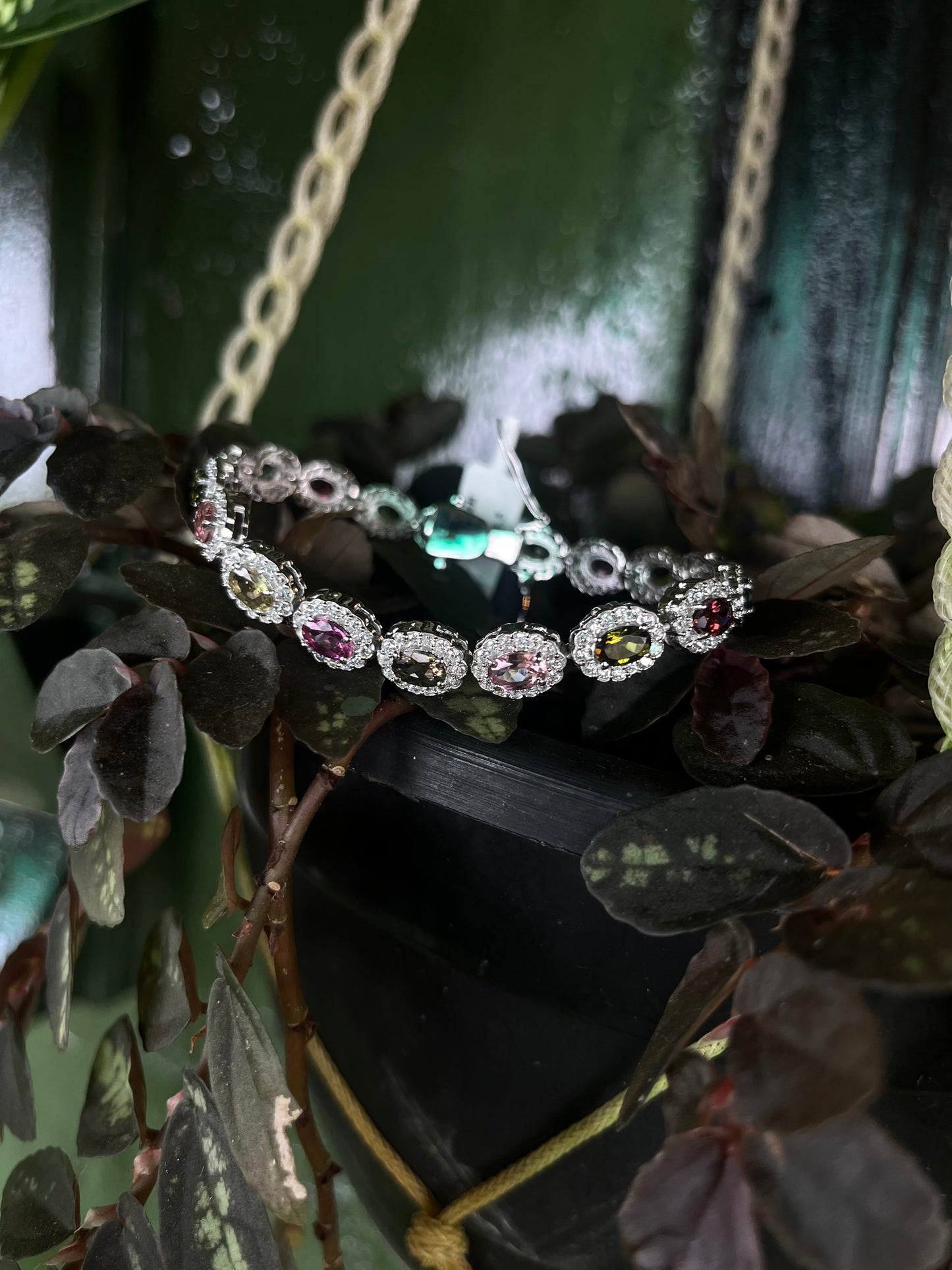 Exquisites Mehrfarbiges Turmalin- und Himalaya-Kristall-Armband – Massives 925er Silber mit Platinbeschichtung