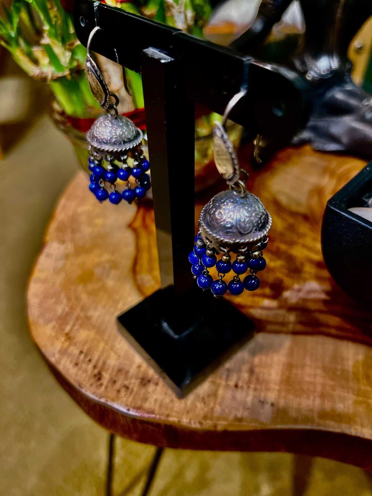 😊„Lapislazuli Silber 92.5 Jhumkas Ohrringe: Handgefertigte Eleganz“😊