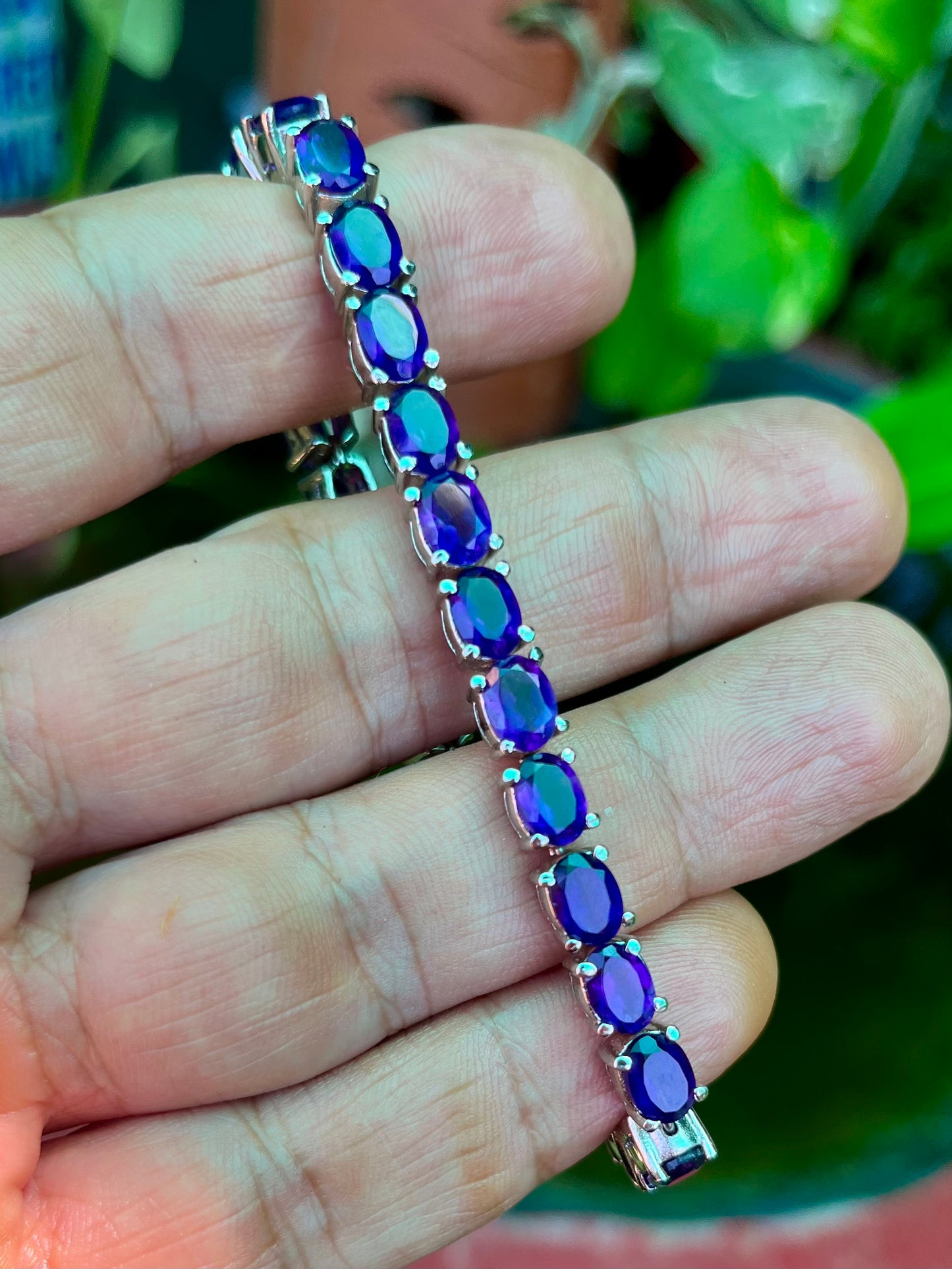 Elegantes Amethyst-Tennisarmband – rhodiniertes 925er Sterlingsilber