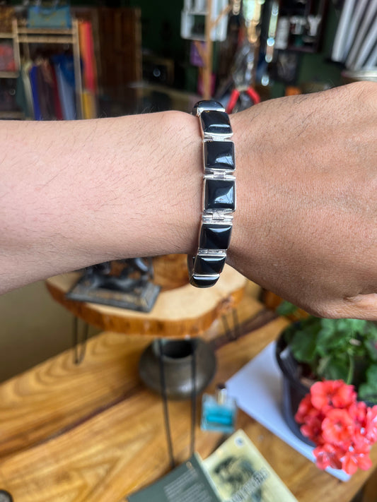 Elegant Black Onyx Square Bracelet in 92.5 Sterling Silver