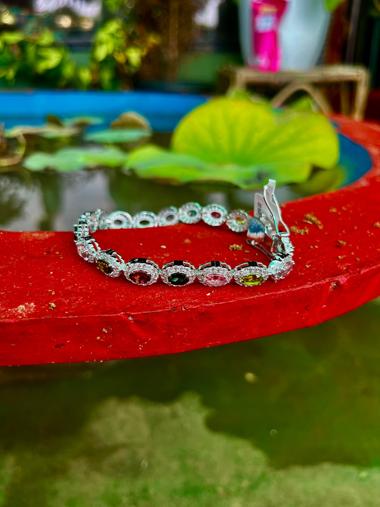 Exquisites Mehrfarbiges Turmalin- und Himalaya-Kristall-Armband – Massives 925er Silber mit Platinbeschichtung