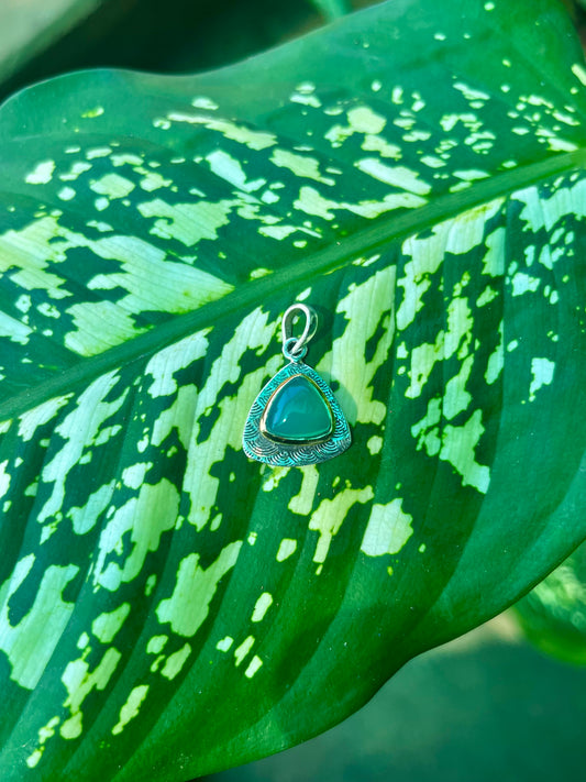 Handmade Green Onyx Triangle Pendant in Solid Silver