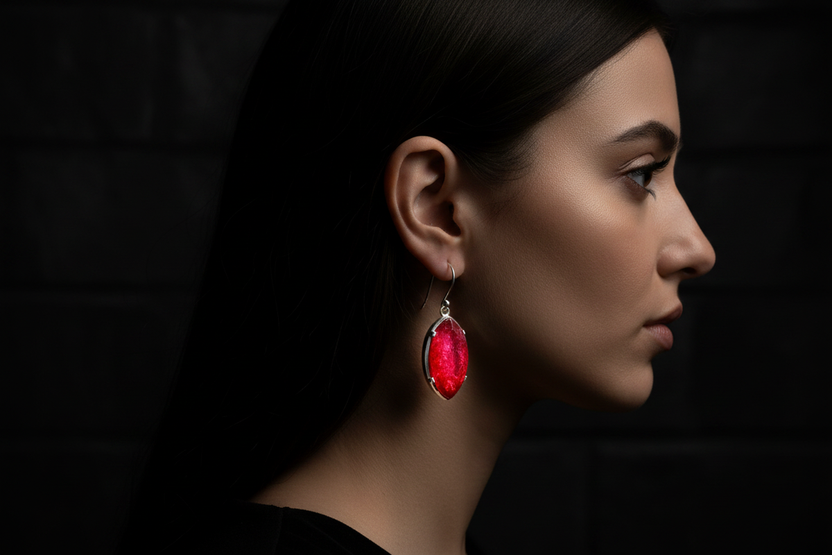 Natural Ruby Earrings - Model View