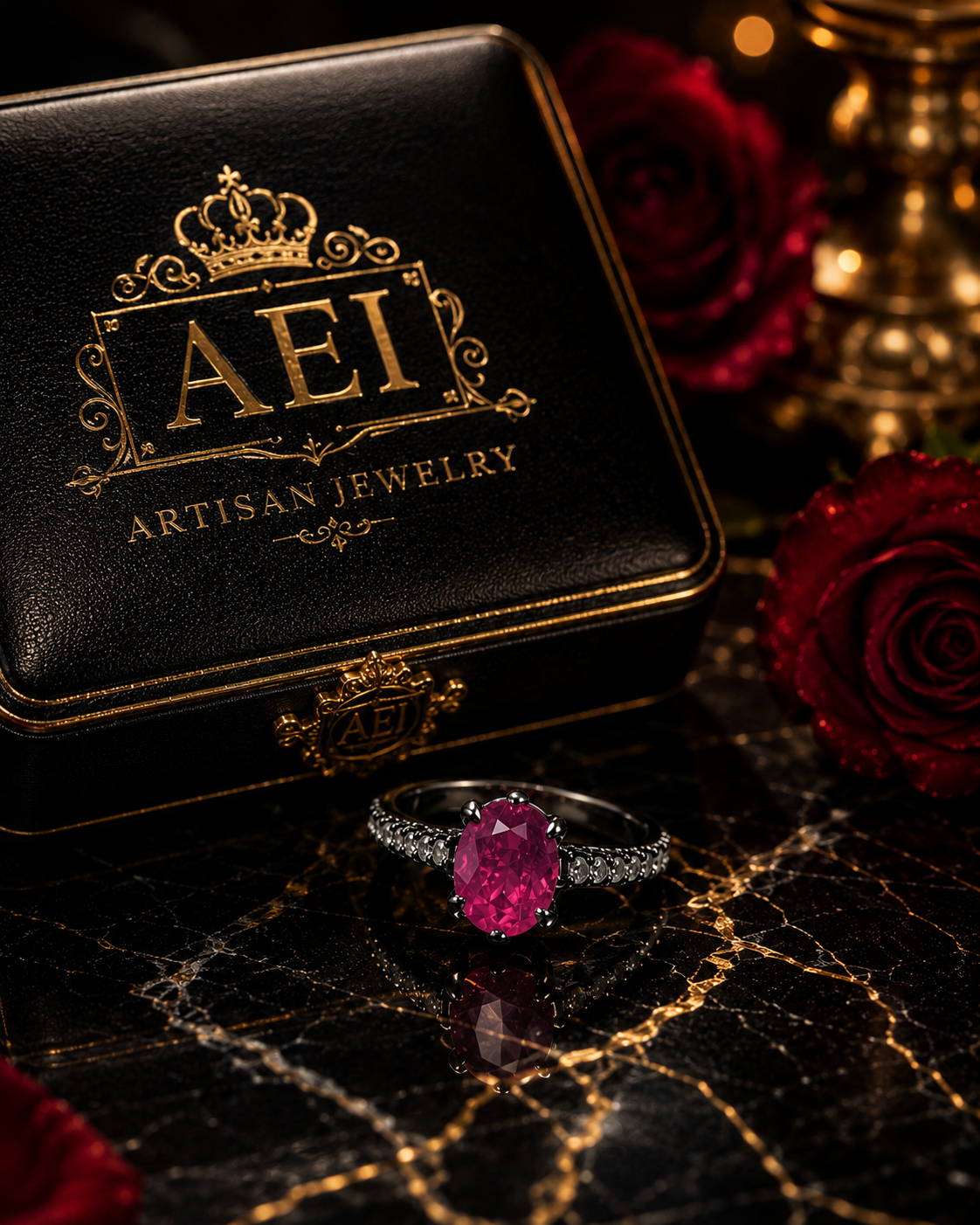 Burman Ruby & Diamond Silver Ring – Black Rhodium Finish