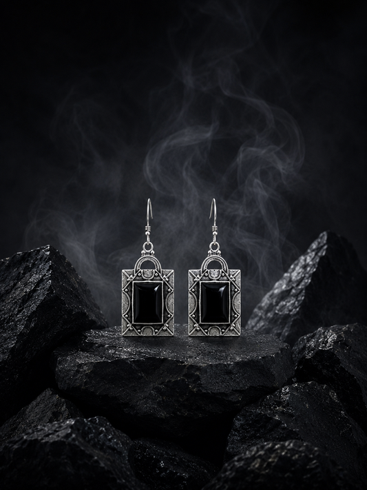 Elegant Black Onyx Earrings in 92.5 Silver Filigree - Protection & Confidence