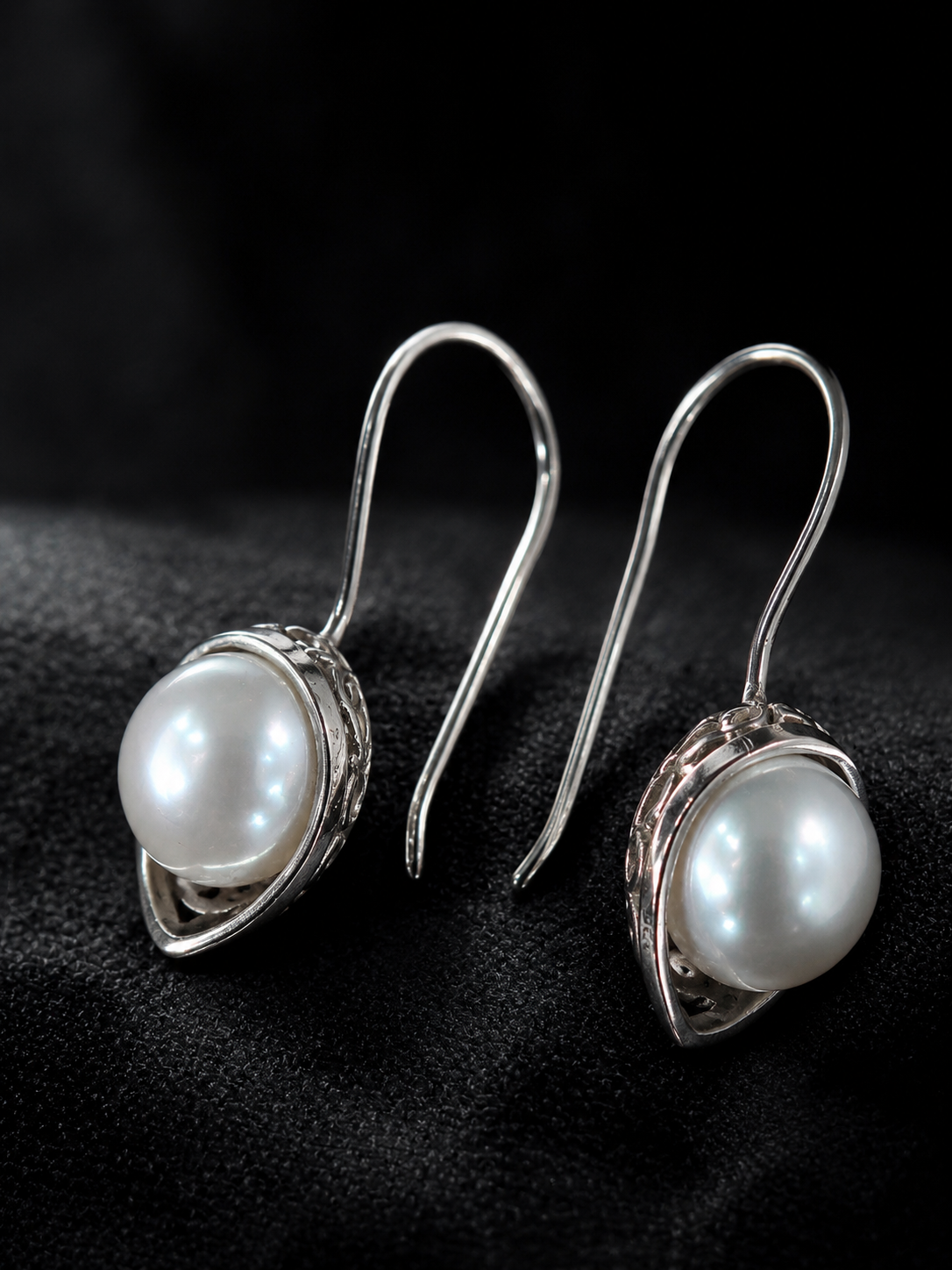 Pearl & Silver Filigree Drop Earrings