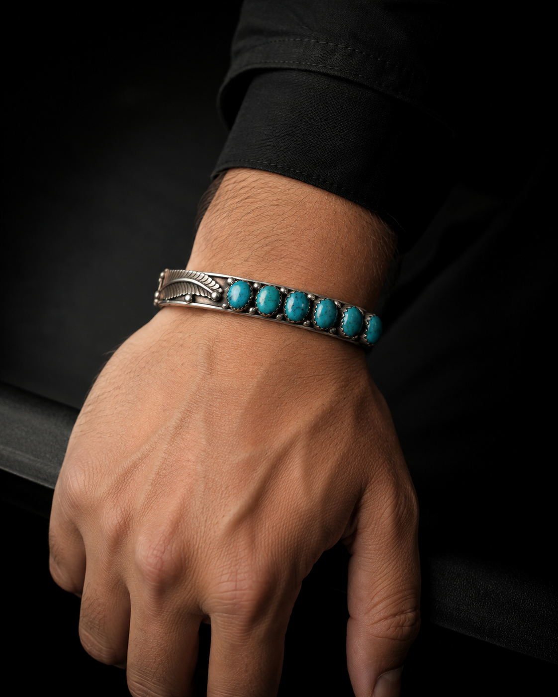 Turquoise Silver Bangle with Multiple Turquoise Stones