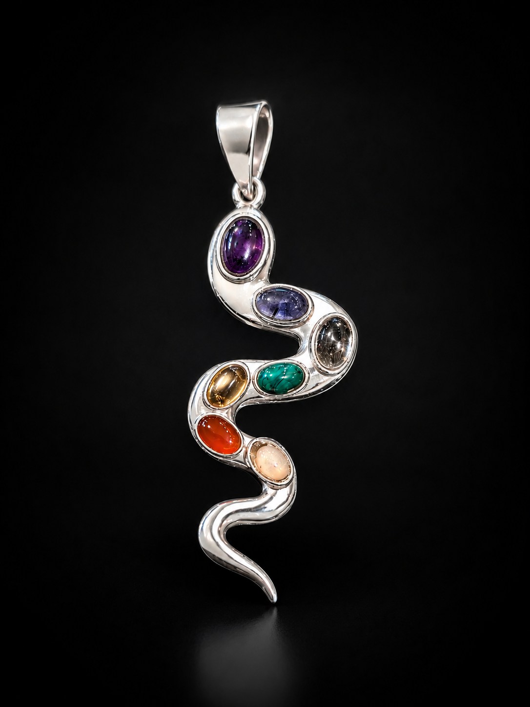 7 Chakra Snake Pendant in Silver