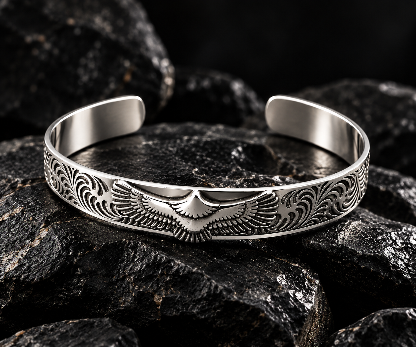 Silver Bangle with Eagle Engraving