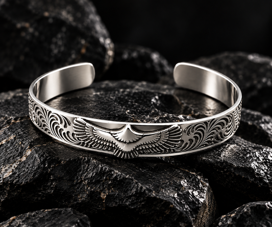 Silver Bangle with Eagle Engraving