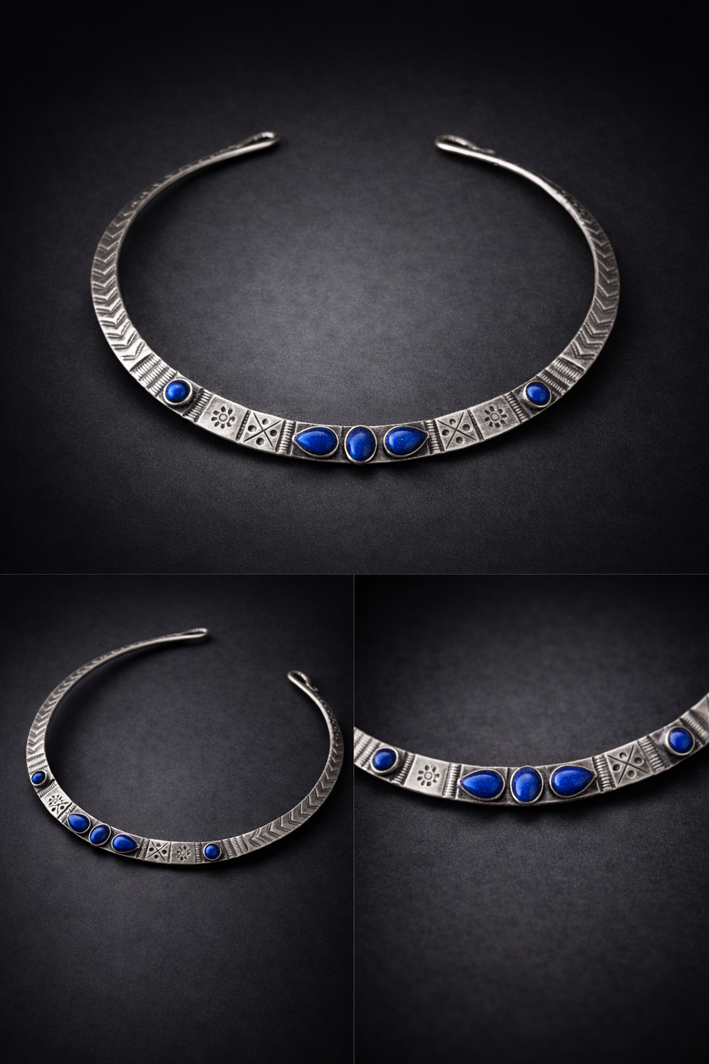 Antikes Halsband mit Lapislazuli-Steinen aus 92,5er Silber