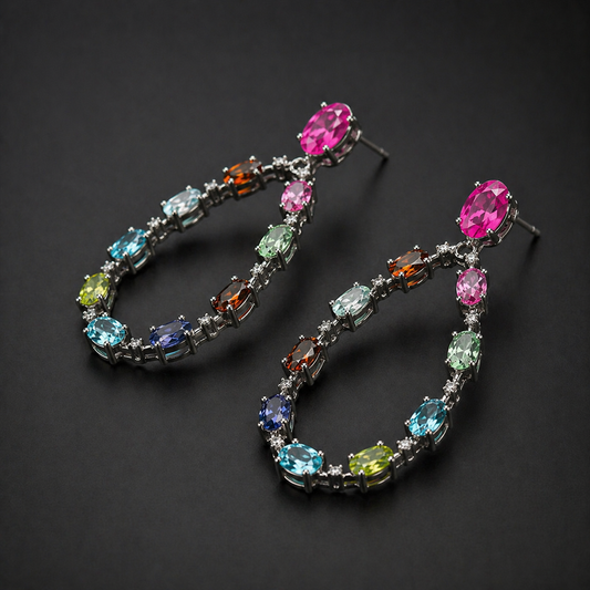Victorian Elegance: Ruby, Diamond & Sapphire Earrings