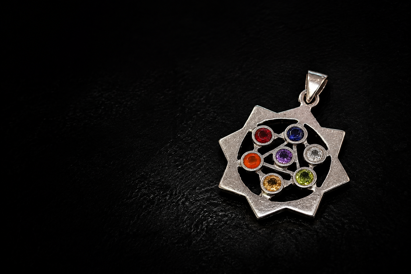 7 Chakras Silver Pendant with Seven Gemstones