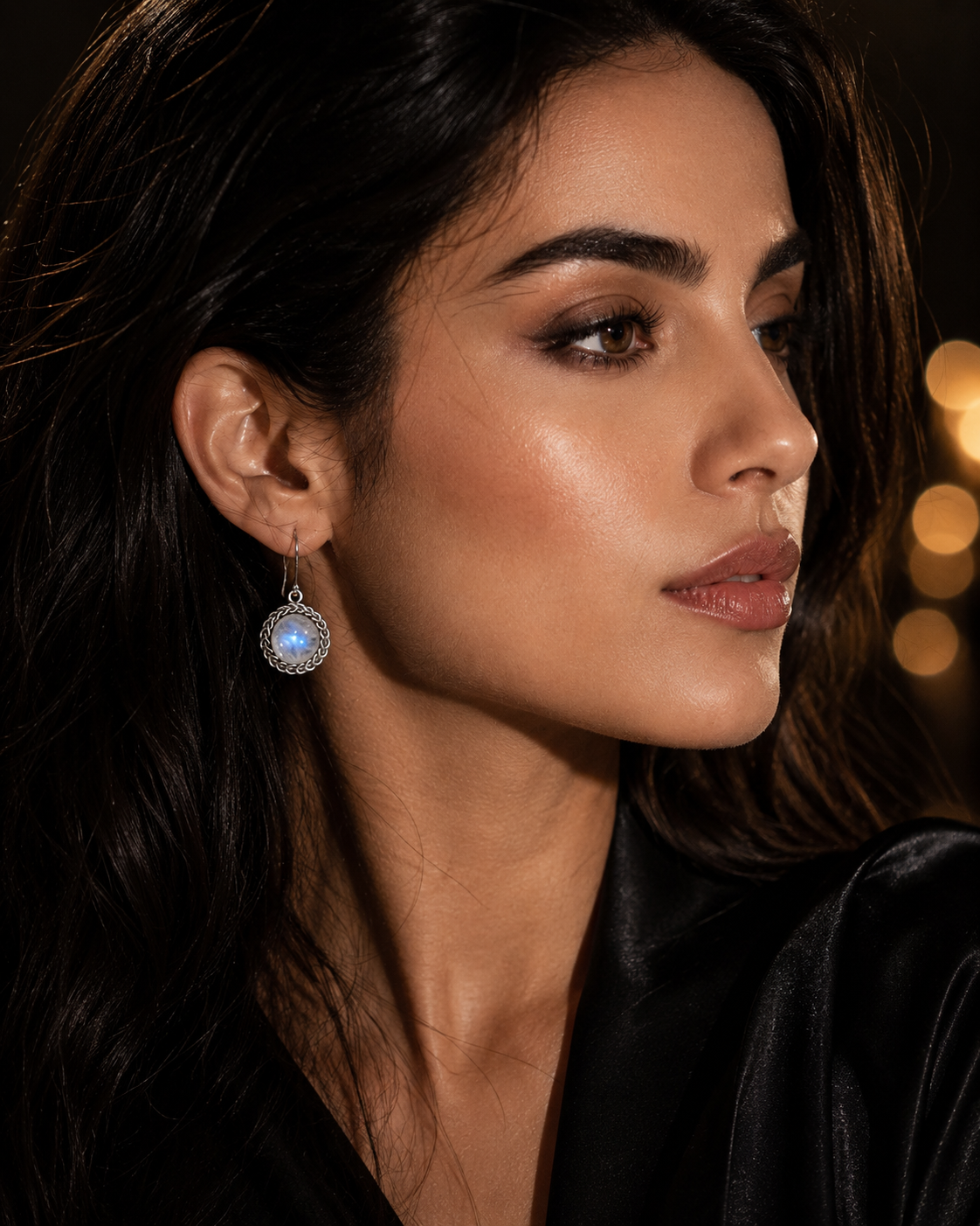 Moonstone Silver Earrings with Engraved Detailing
