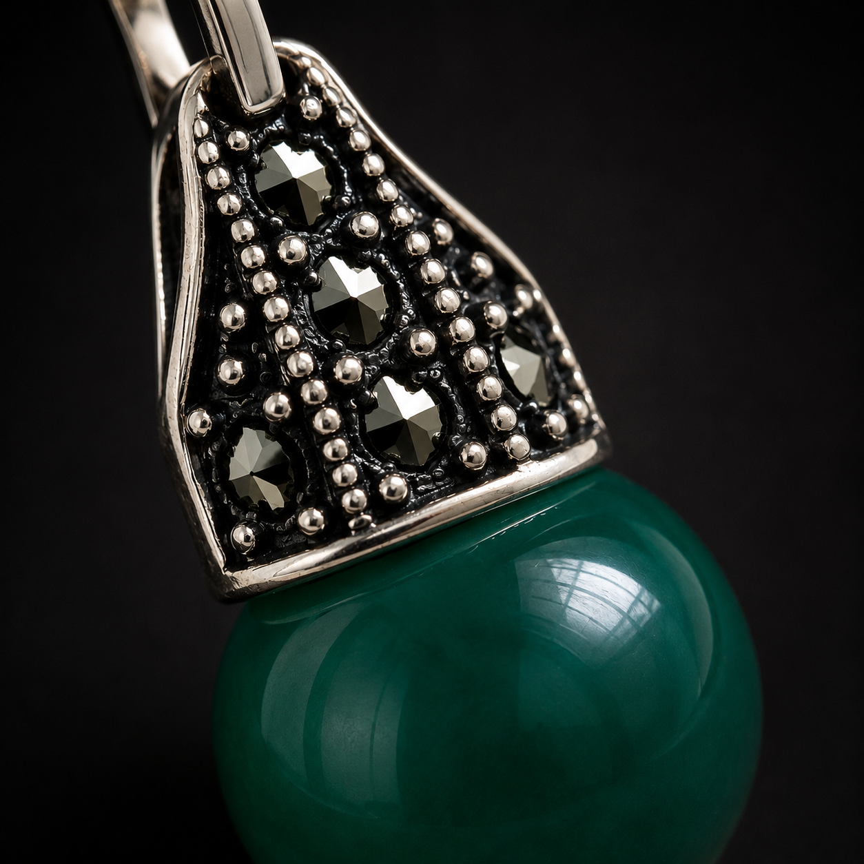Green Amethyst in Silver Marcasite Earrings