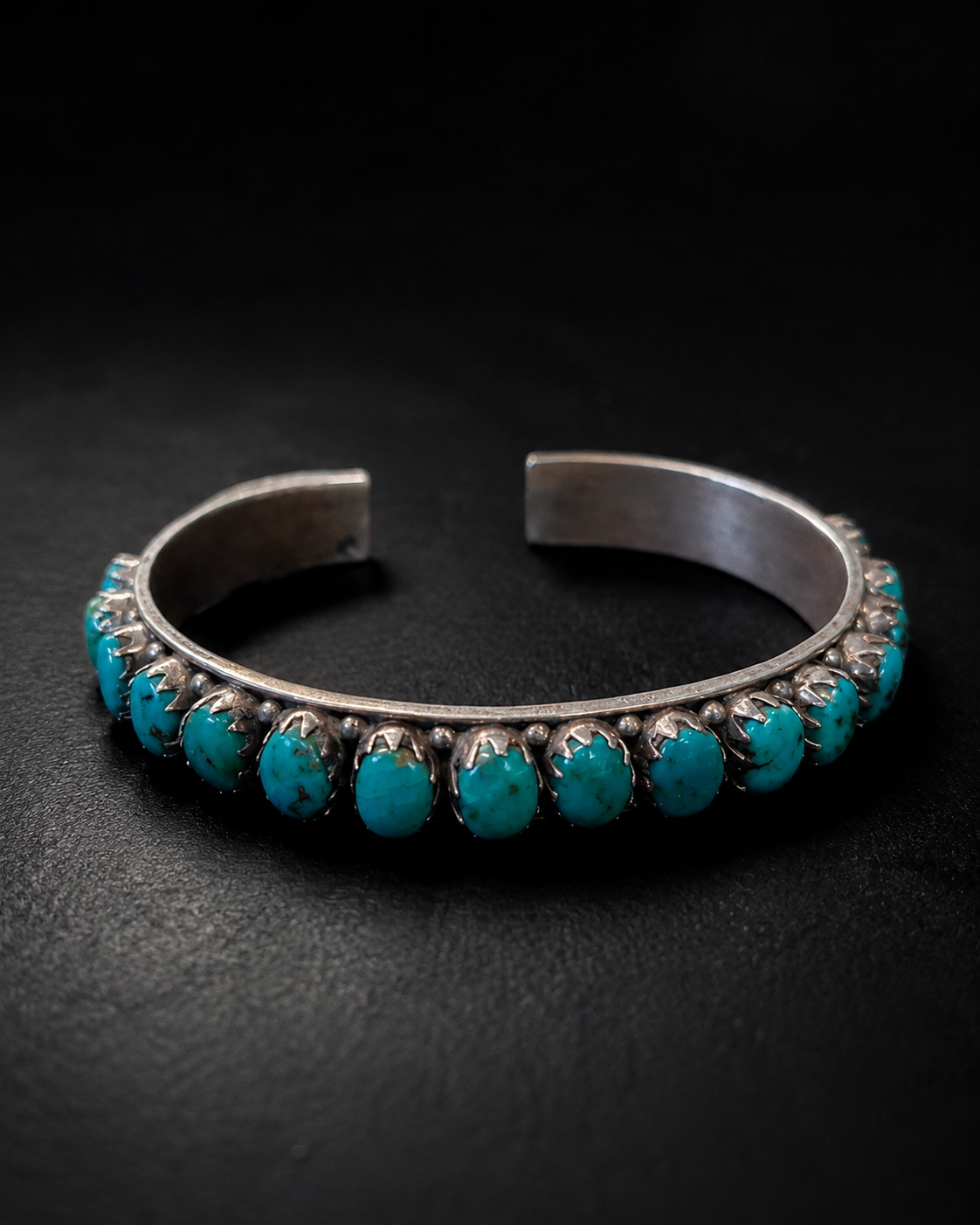 Turquoise Silver Bangle with Multiple Turquoise Stones