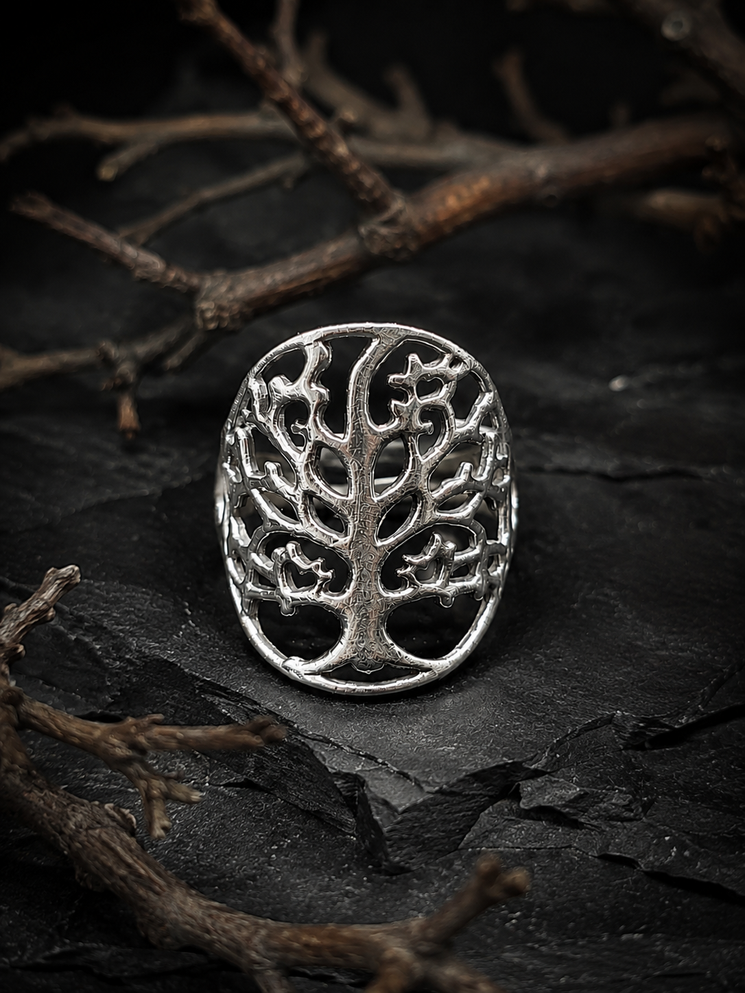 Tree of Life Ring – Silver Hand Carved