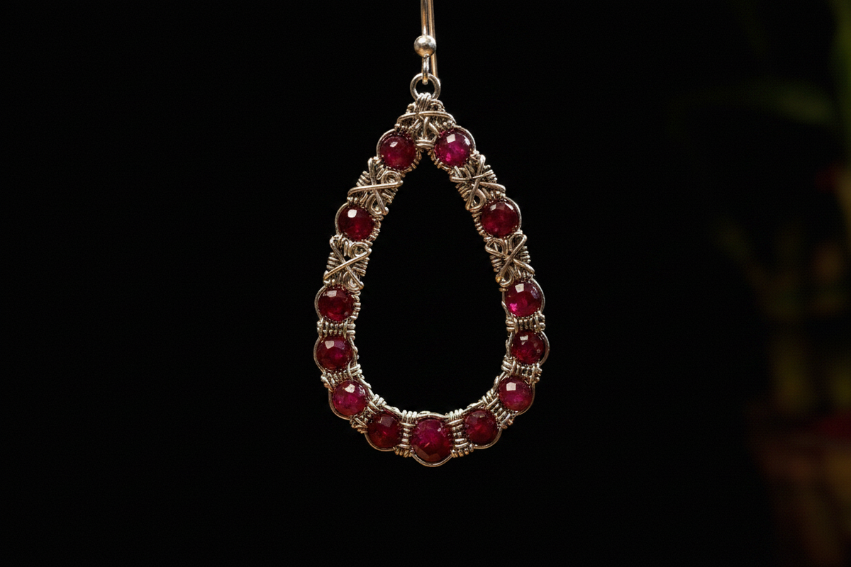 Rubies Silver Earrings - Macro Detail