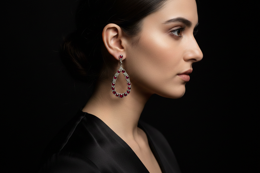 Rubies Silver Earrings - Model View