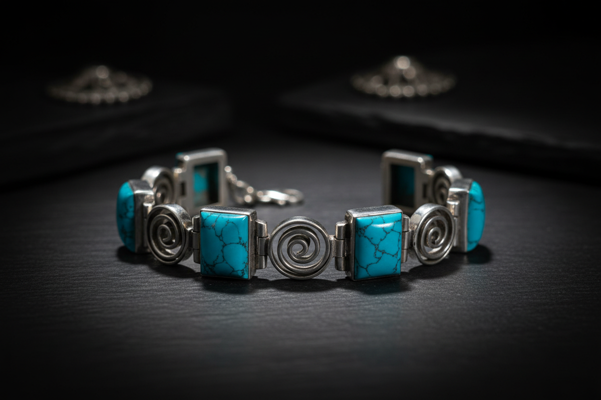 Turquoise Spiral Bracelet - Front View